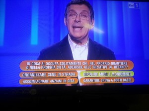 Di cosa si occupa solitamente chi, nel proprio quartiere o nella propria città, aderisce alle iniziative di "Retake"? Domanda posta durante il programma "L'Eredità" nella puntata del 10.03.2016