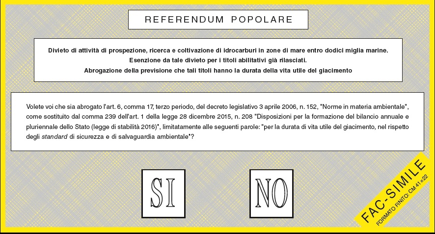 Scheda Elettorale referendum 17 aprile 2016
